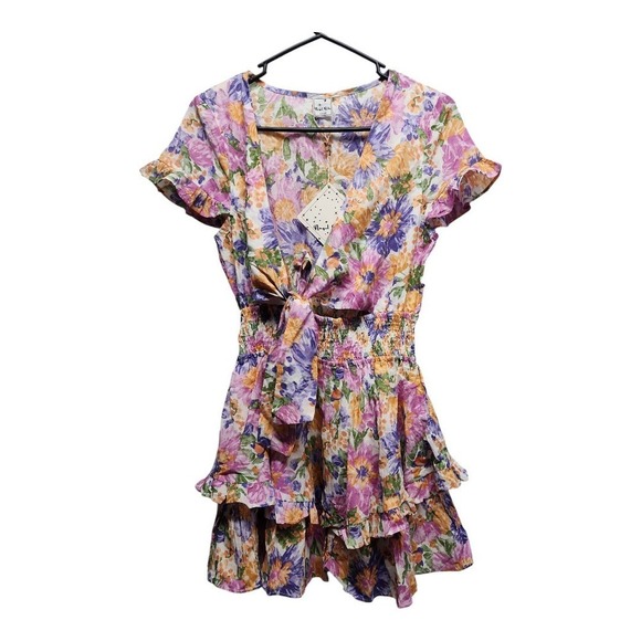 ✨‎ ANGEL BIBA White Floral Boho Babydoll Wrap Mini Dress – 100% Cotton, Size 8, - Picture 1 of 12